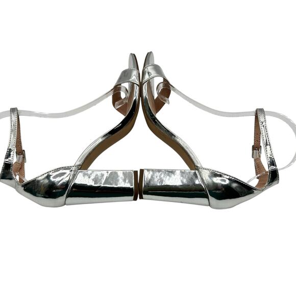 Silver Metallic Ankle Strap Block Heel Sandal Party Wedding Dress Shoes Size 7 - Picture 13 of 13